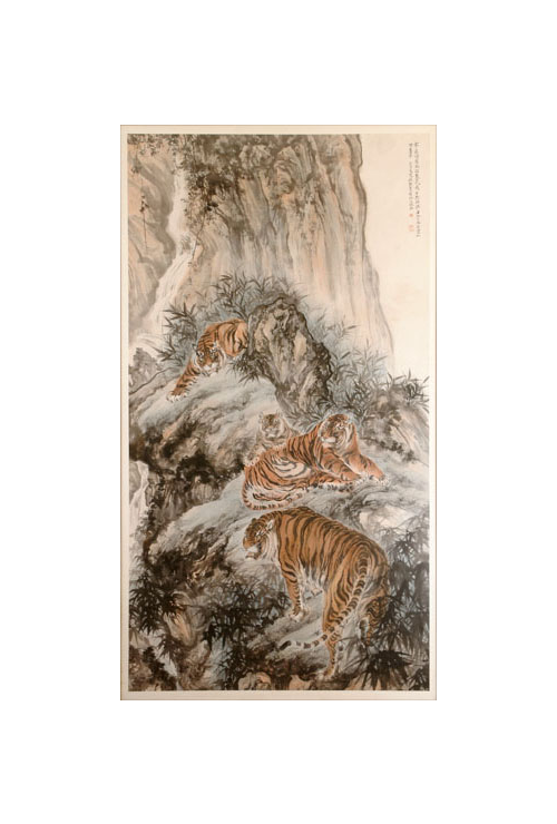 Four Tigers in a Tranquil Mountain Streem